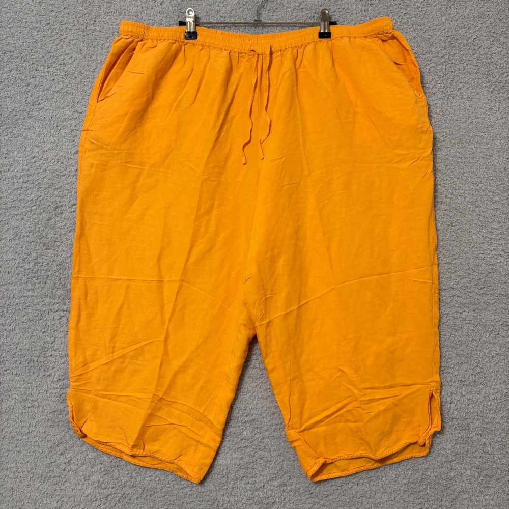 Comfort Linen Blend Crop Capri Pants Pull On Elastic Waist Relaxed 22/24 Pockets